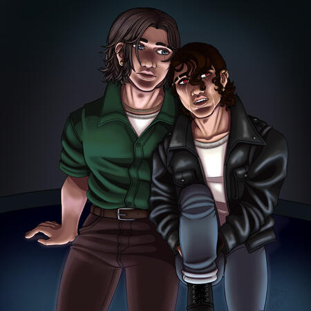 Two half figures, Shaded, simple backgroundUntitled