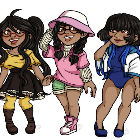 Three fullbody chibis, shaded